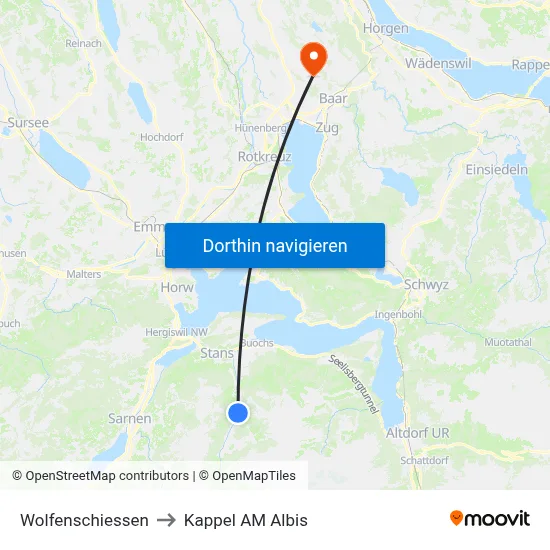 Wolfenschiessen to Kappel AM Albis map