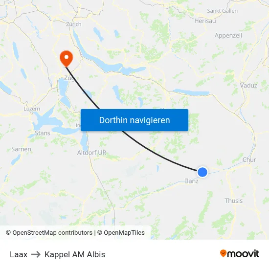 Laax to Kappel AM Albis map