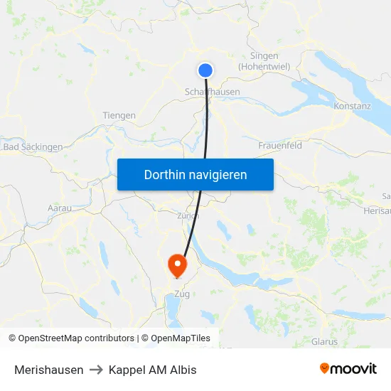 Merishausen to Kappel AM Albis map