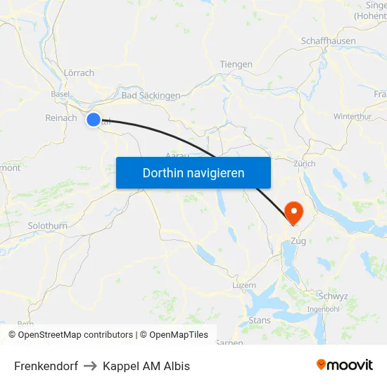 Frenkendorf to Kappel AM Albis map
