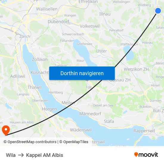 Wila to Kappel AM Albis map