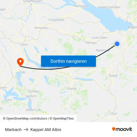 Marbach to Kappel AM Albis map