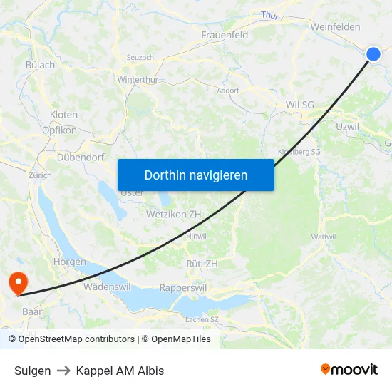 Sulgen to Kappel AM Albis map