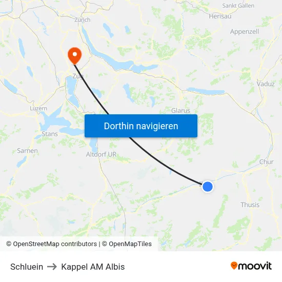 Schluein to Kappel AM Albis map