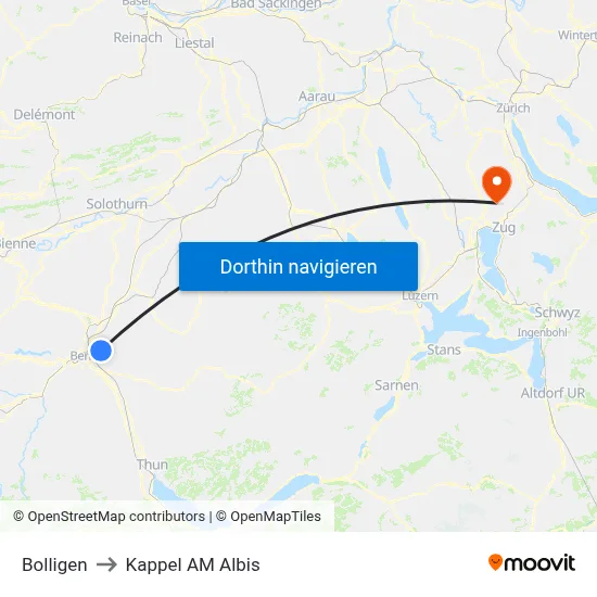 Bolligen to Kappel AM Albis map