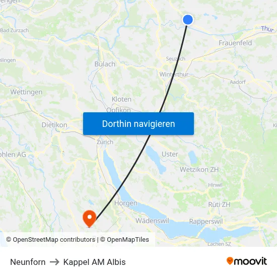 Neunforn to Kappel AM Albis map