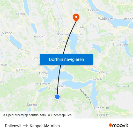Dallenwil to Kappel AM Albis map
