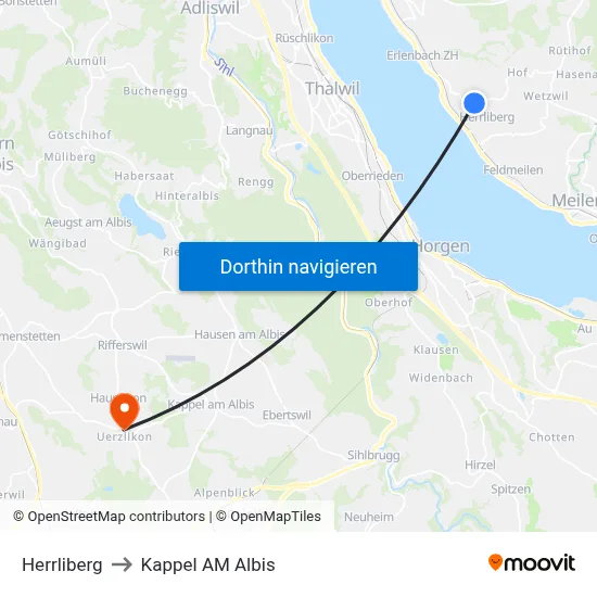 Herrliberg to Kappel AM Albis map