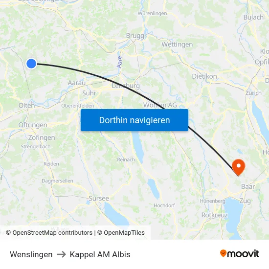 Wenslingen to Kappel AM Albis map