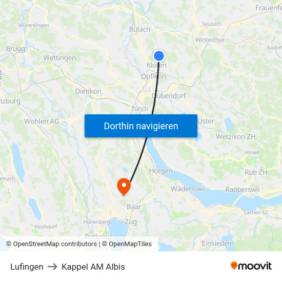 Lufingen to Kappel AM Albis map