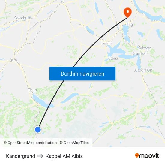 Kandergrund to Kappel AM Albis map