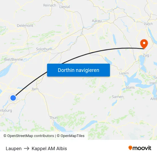 Laupen to Kappel AM Albis map