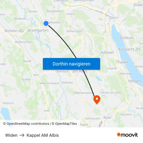 Widen to Kappel AM Albis map