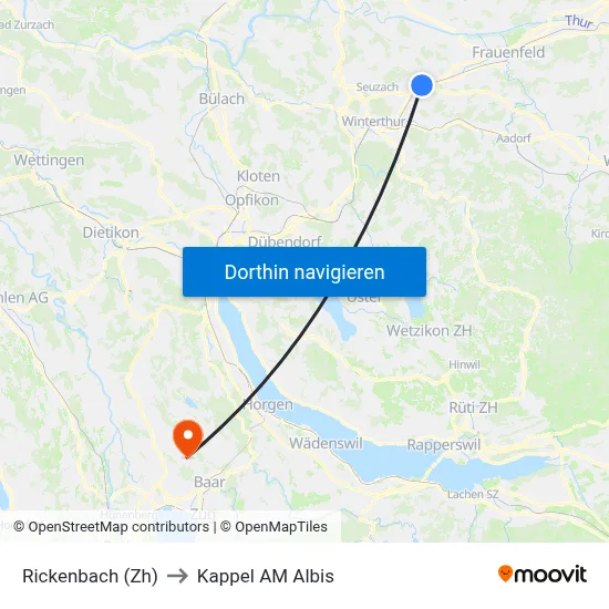 Rickenbach (Zh) to Kappel AM Albis map
