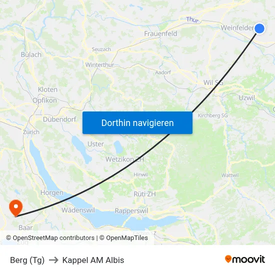 Berg (Tg) to Kappel AM Albis map