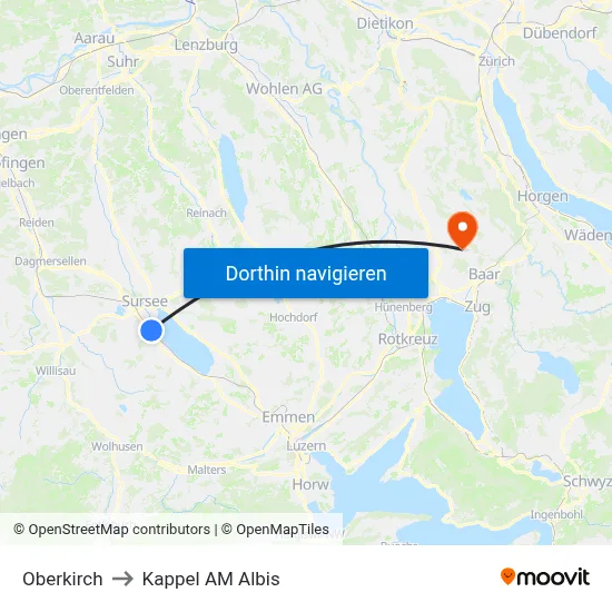 Oberkirch to Kappel AM Albis map