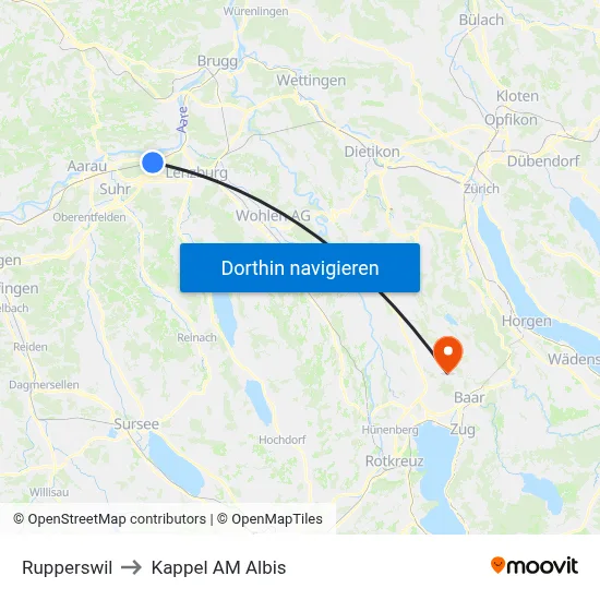 Rupperswil to Kappel AM Albis map