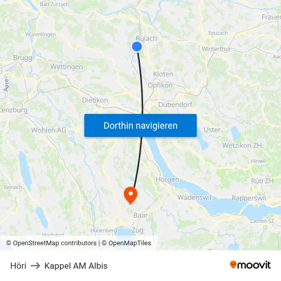 Höri to Kappel AM Albis map