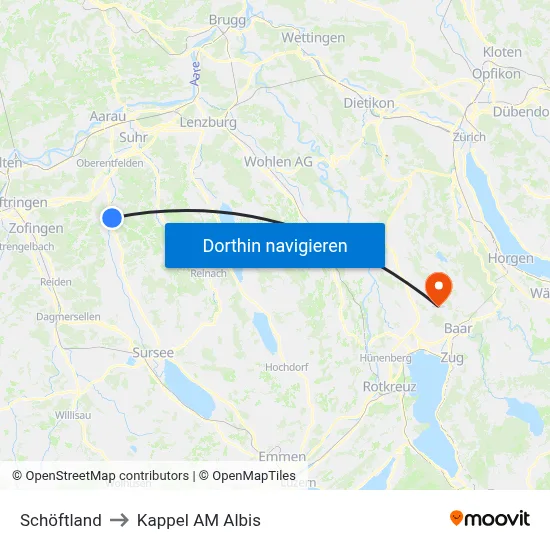 Schöftland to Kappel AM Albis map