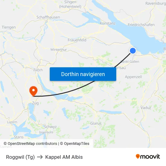Roggwil (Tg) to Kappel AM Albis map