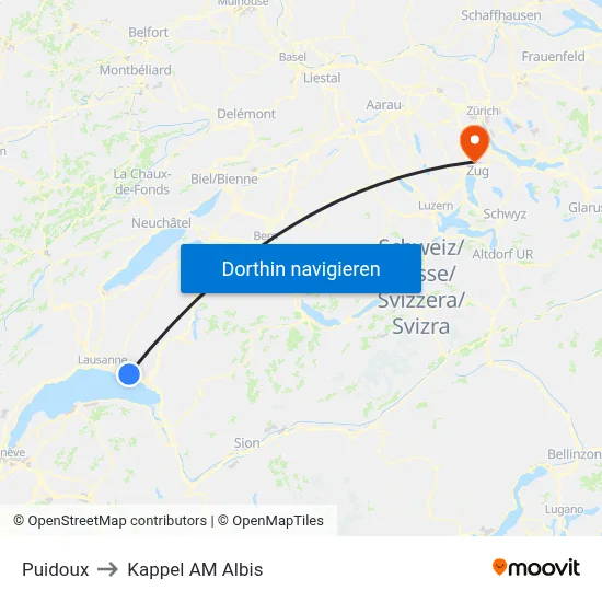 Puidoux to Kappel AM Albis map