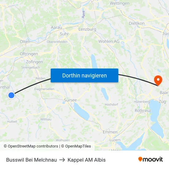 Busswil Bei Melchnau to Kappel AM Albis map