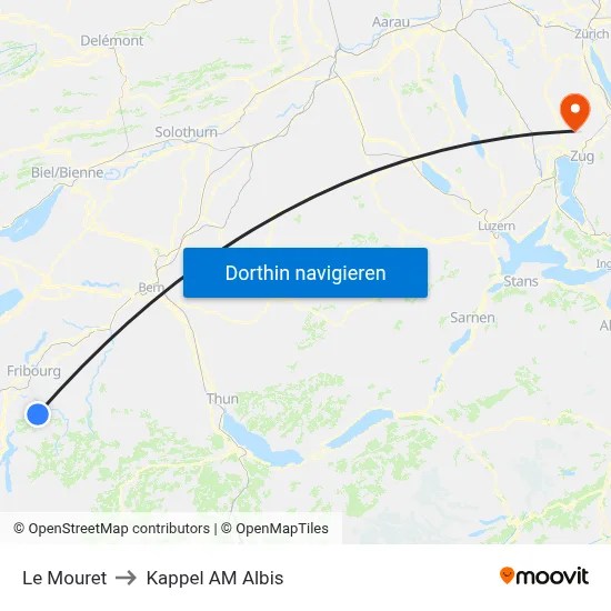 Le Mouret to Kappel AM Albis map