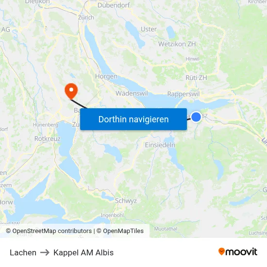 Lachen to Kappel AM Albis map