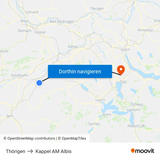 Thörigen to Kappel AM Albis map