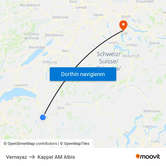 Vernayaz to Kappel AM Albis map