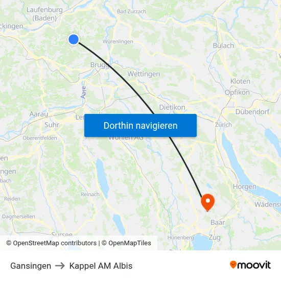 Gansingen to Kappel AM Albis map