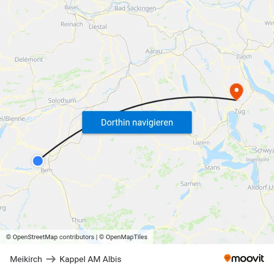 Meikirch to Kappel AM Albis map