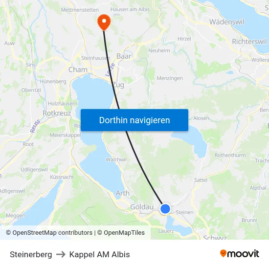 Steinerberg to Kappel AM Albis map
