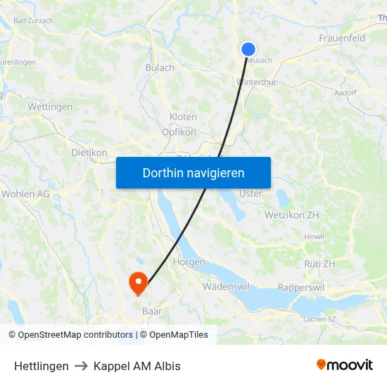 Hettlingen to Kappel AM Albis map