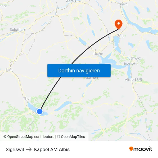 Sigriswil to Kappel AM Albis map