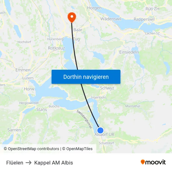 Flüelen to Kappel AM Albis map