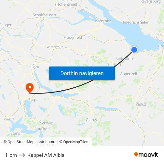 Horn to Kappel AM Albis map
