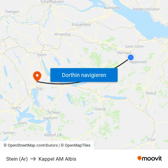 Stein (Ar) to Kappel AM Albis map