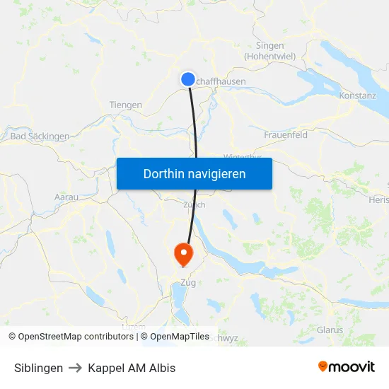 Siblingen to Kappel AM Albis map