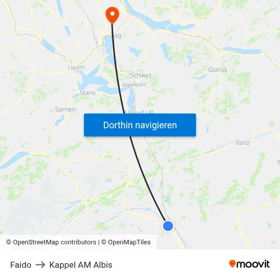 Faido to Kappel AM Albis map