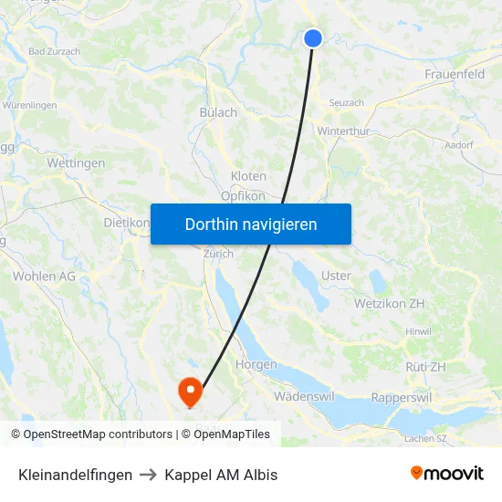 Kleinandelfingen to Kappel AM Albis map