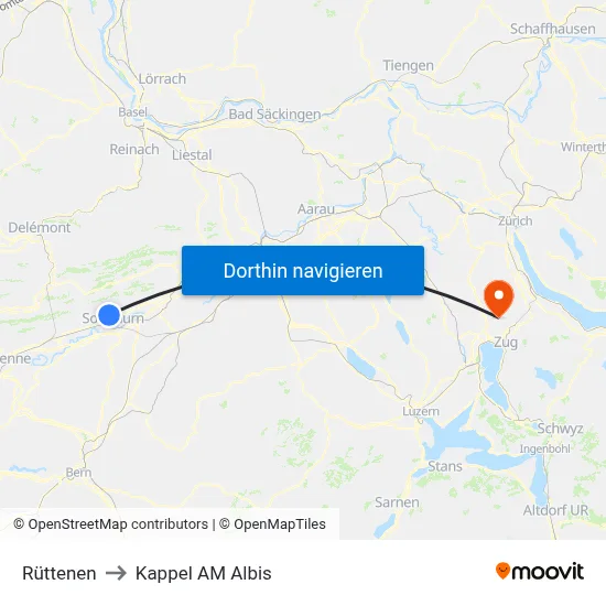 Rüttenen to Kappel AM Albis map