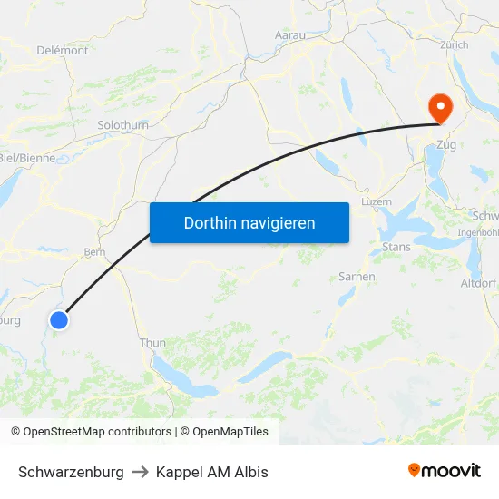 Schwarzenburg to Kappel AM Albis map