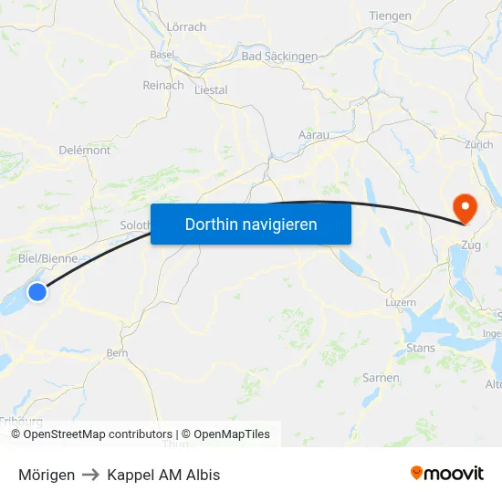 Mörigen to Kappel AM Albis map