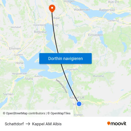 Schattdorf to Kappel AM Albis map