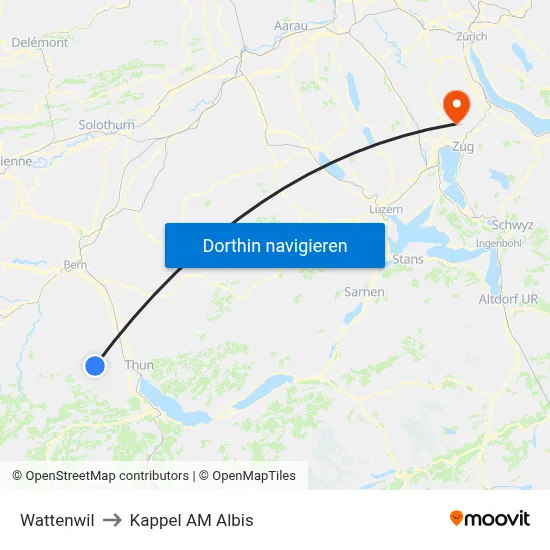 Wattenwil to Kappel AM Albis map