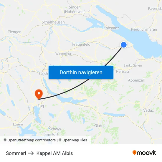 Sommeri to Kappel AM Albis map