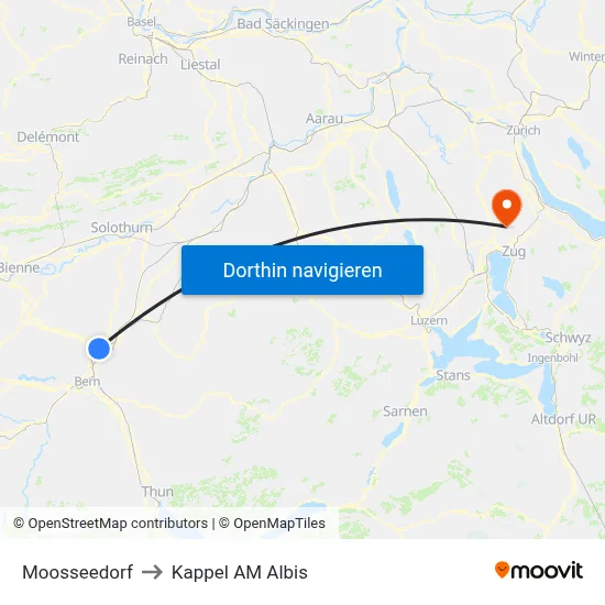 Moosseedorf to Kappel AM Albis map