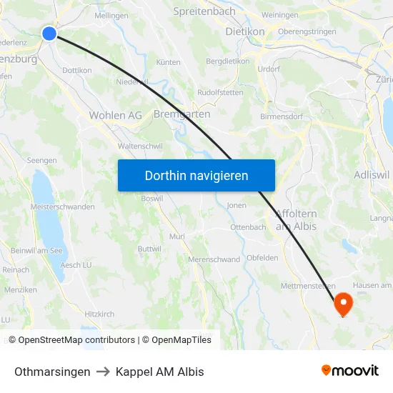 Othmarsingen to Kappel AM Albis map