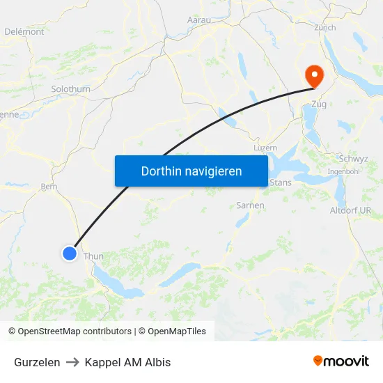 Gurzelen to Kappel AM Albis map